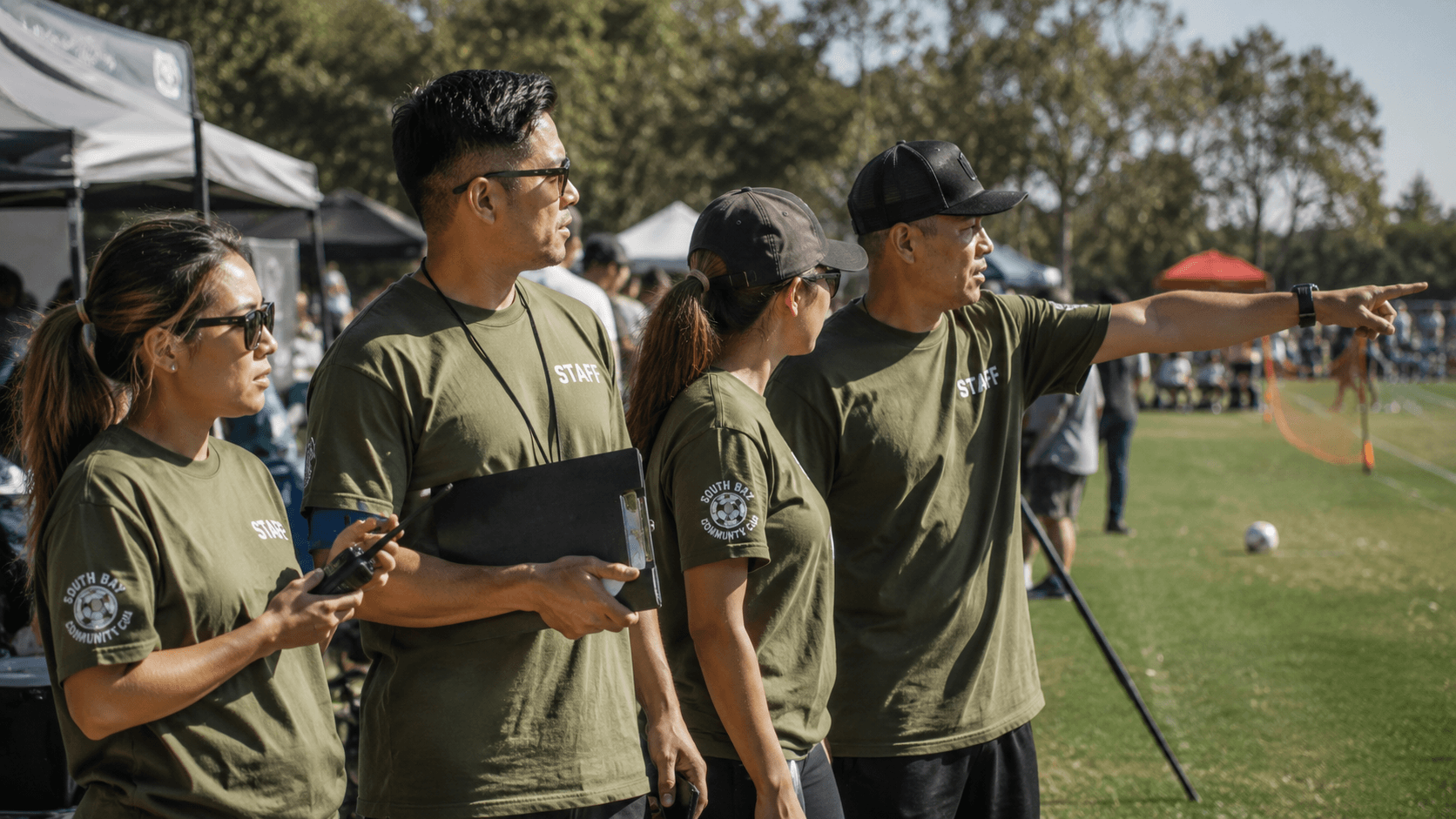 Santa Clara Tournament Staff Tees: Chest STAFF, Sleeve Mark